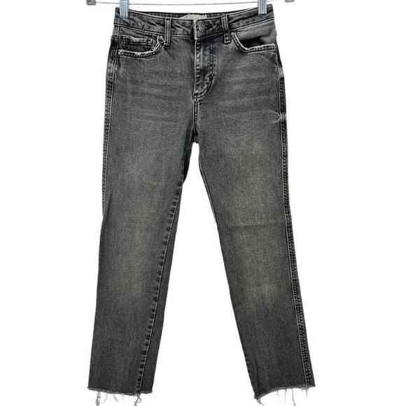 Free People Womens Black Washed Raw Hem Straight Leg Denim Jeans Sz. 24 - Picture 1 of 10